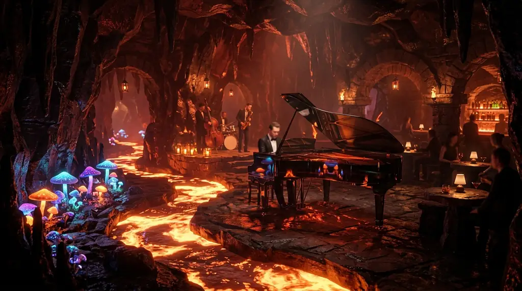 Subterranean obsidian lounge