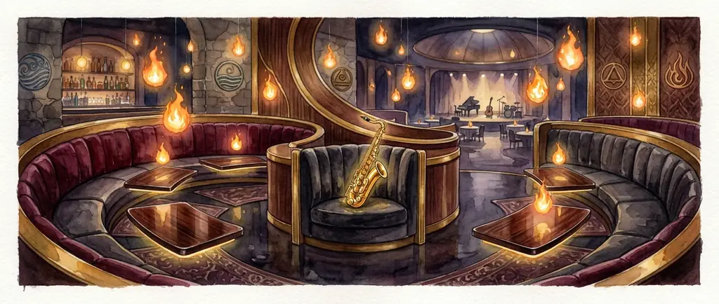 Glass piano with blue flames